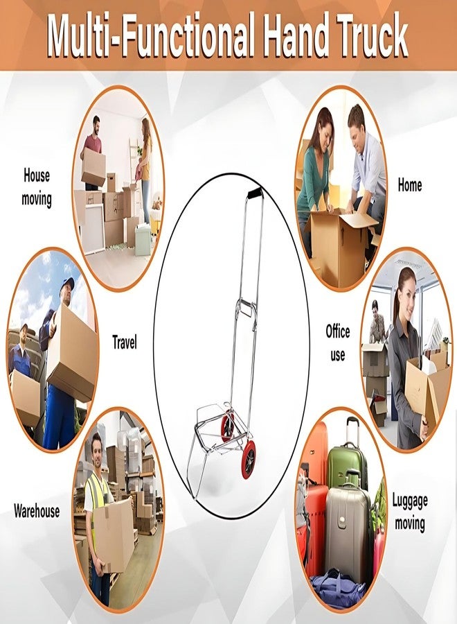 Gladnes Foldable Stainless Steel Luggage Cart Trolley - 2 Wheel Hand Truck with PU Wheels, Bungee Cord & Soft Grip Handle for Travel, Office, Warehouse, Shopping & Home Use - Image 2